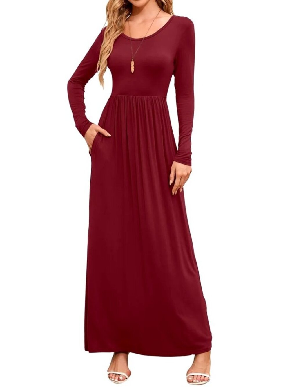 Dark Red Soft Knit Long Sleeve Maxi Dress w/Pockets Size XL Fall Winter Holiday